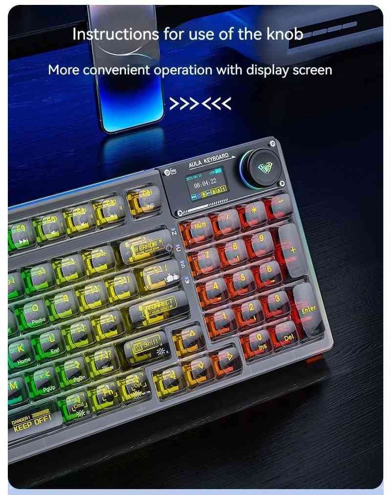 Promo Keyboard Gaming Aula F98pro Fully Transparent Rgb Lcd Smart ...