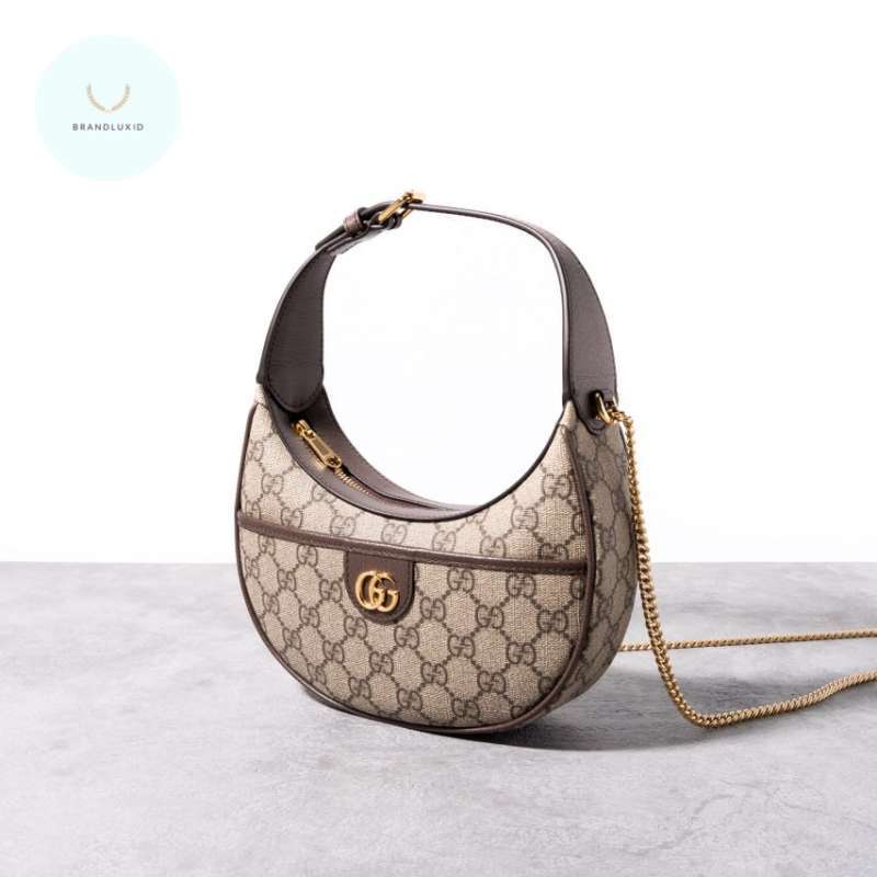 Gucci GG supreme ophidia half moon shaped mini shoulder bag Beige Ebony