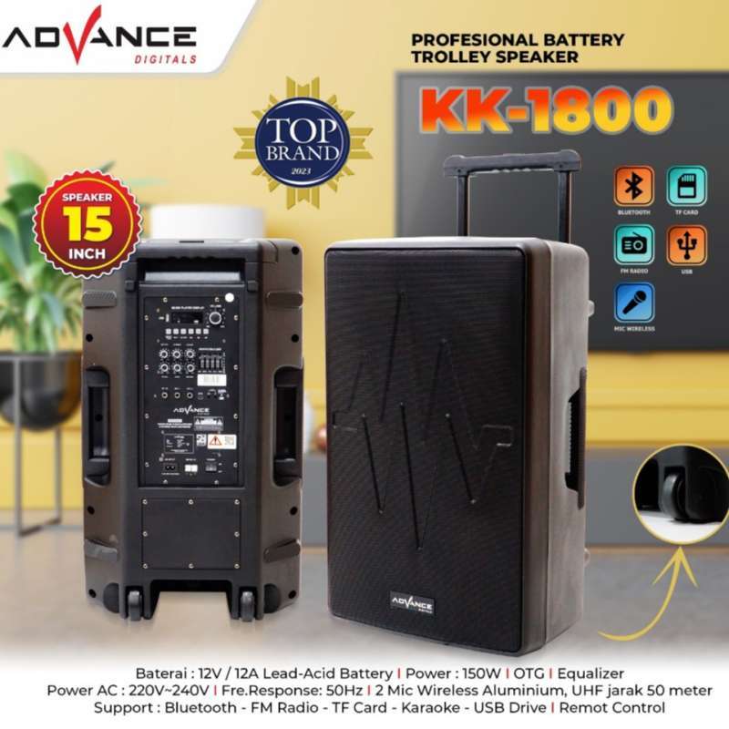 Advance Digitals Audio Speaker Portable 15 inch KK-1800 Extra Bass FREE  Dual Microphone Bergaransi Resmi Tahun