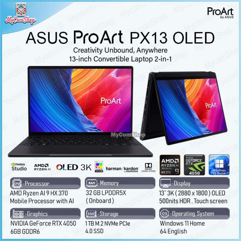 ASUS PROART PX13 OLED HN7306 AMD RYZEN AI HX 370 32GB RAM 1TB SSD RTX  4050 6GB 13