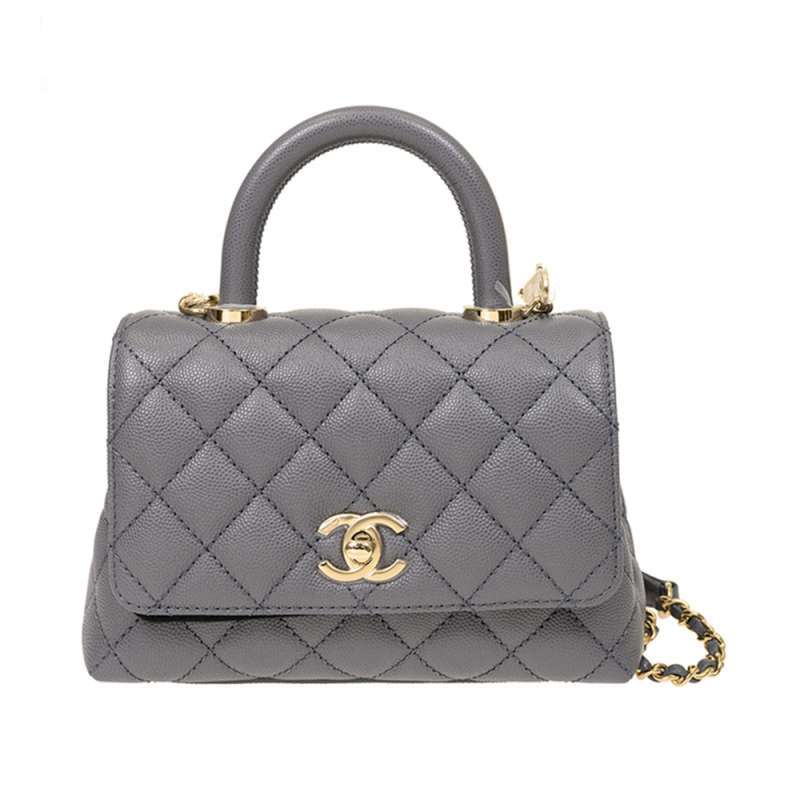 Chanel Mini Coco Flap Chain Top Handle Bag Caviar Dark Grey Lghw