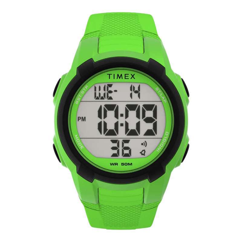 Jam Tangan Pria Timex T100 TW5M62800 Indiglo Digital Dial Green Resin Strap