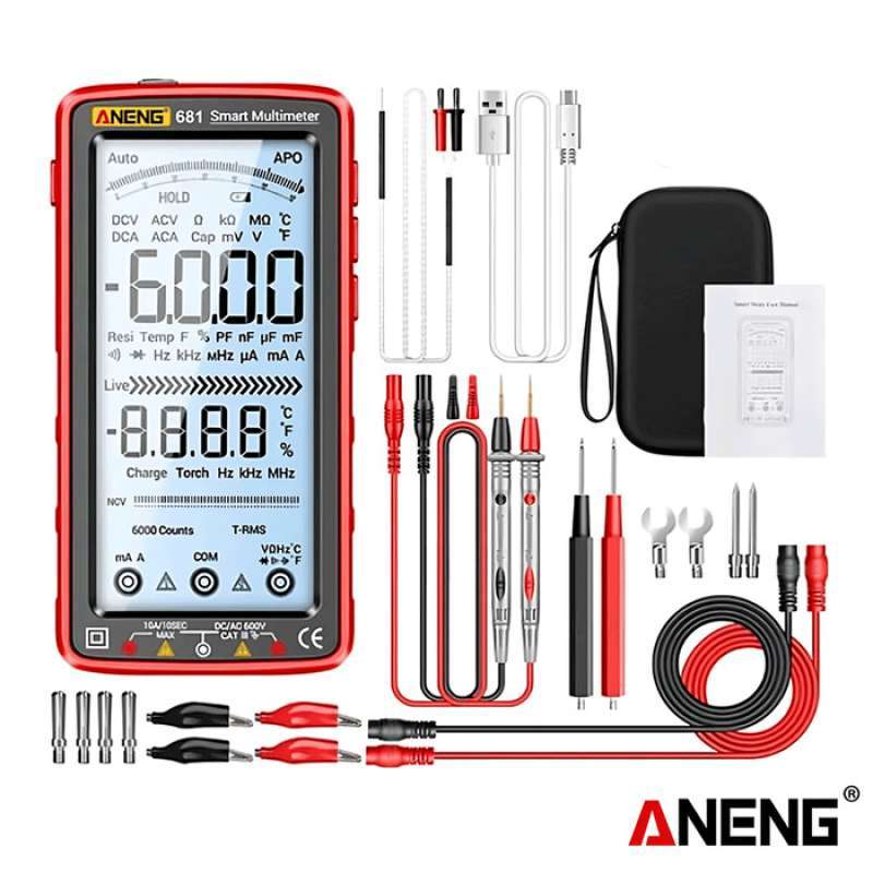 ANENG 681 6000 Tellen Digitale Multimeter Smart Anti-Burn Oplaadbare Universele Meter NCV Grote 5 inch LCD-tester met spanningsachtergrondverlichting zaklamp Vermogen Weerstand
