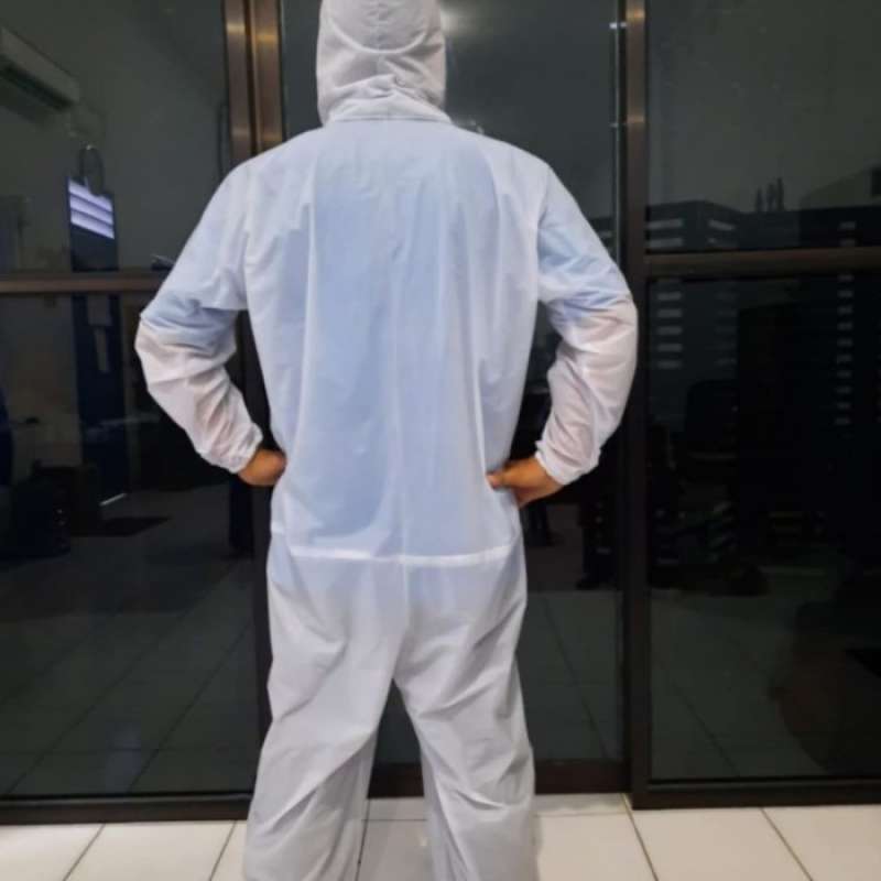 Promo APD Hazmat Suit coverall Medis PVC Karet Putih WP tampa jahitan ...