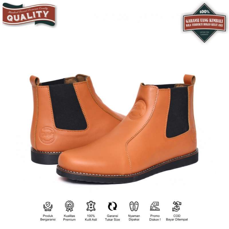Promo [custom Size] Elagos Tan - Sepatu Kulit Chelsea Boot Slip On Pria ...