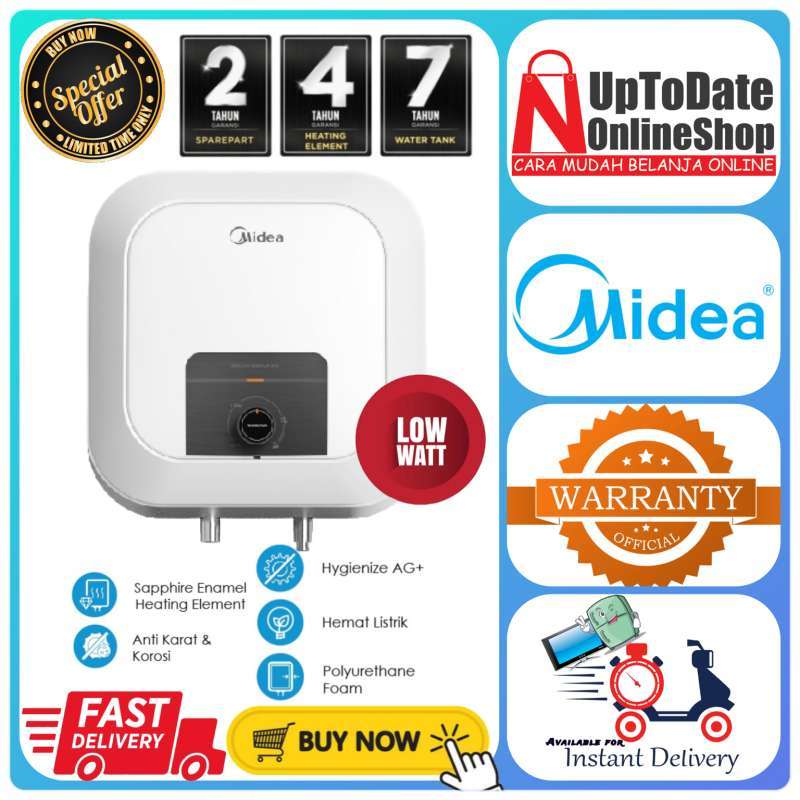 WATER HEATER MIDEA D15-02VD1 D15 035VD1 D15 PEMANAS AIR LISTRIK 15L ANTI  BAKTERI VIRUS SUPER LOW WATT MIDEA