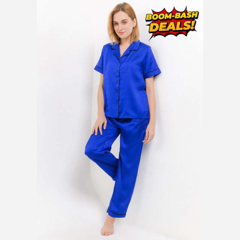 Anne Wintours Pyjama Pijama Baju Tidur Satin Silk Short Sleeve Long Pants  Sleepwear Wanita