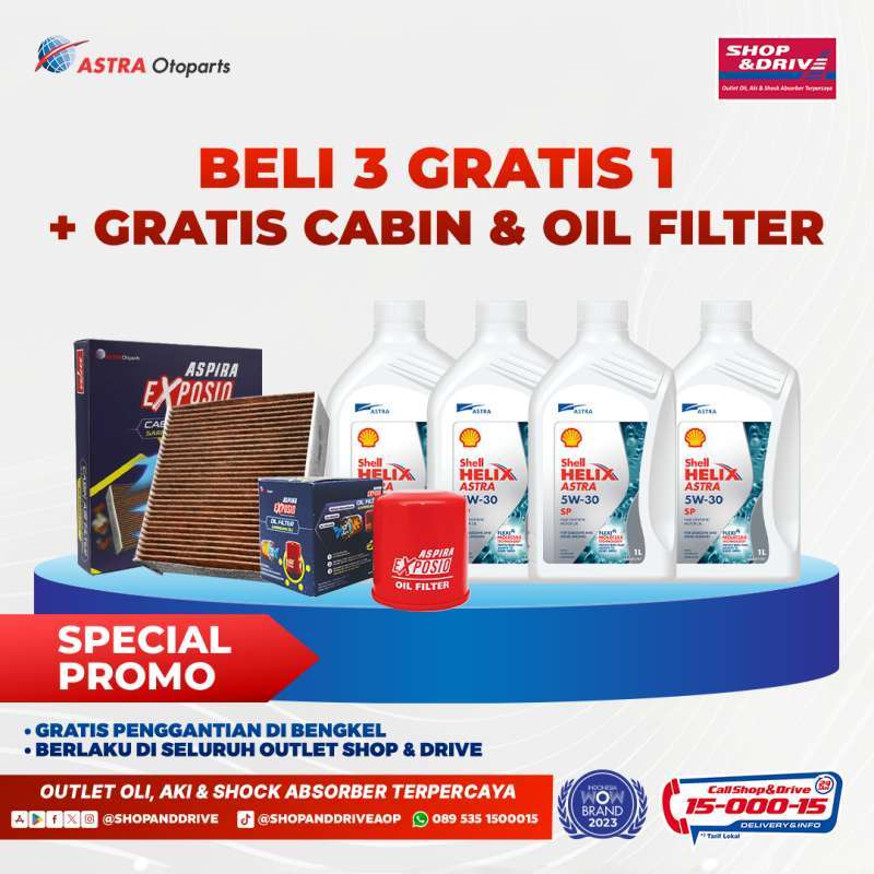 Promo Oli Shell Helix Astra 5w30 [4 L + Free* Cabin & Oil Filter Aspira ...