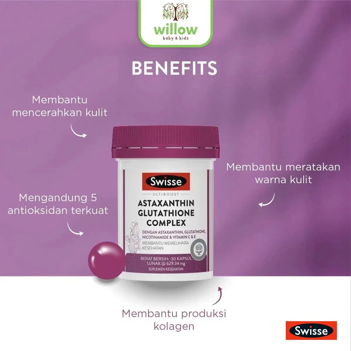 Promo Vitamin Tubuh - Swisse Astaxanthin Glutathione Complex 30tablet Diskon 10% Di Seller Willow Baby Shop Flagship Store - Willow Baby Shop - Kota Surabaya