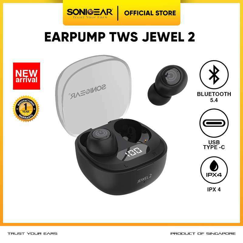 SonicGear Earphone EarPump TWS Jewel ENC Bluetooth Wireless Earbuds  with Battery Percentage Display