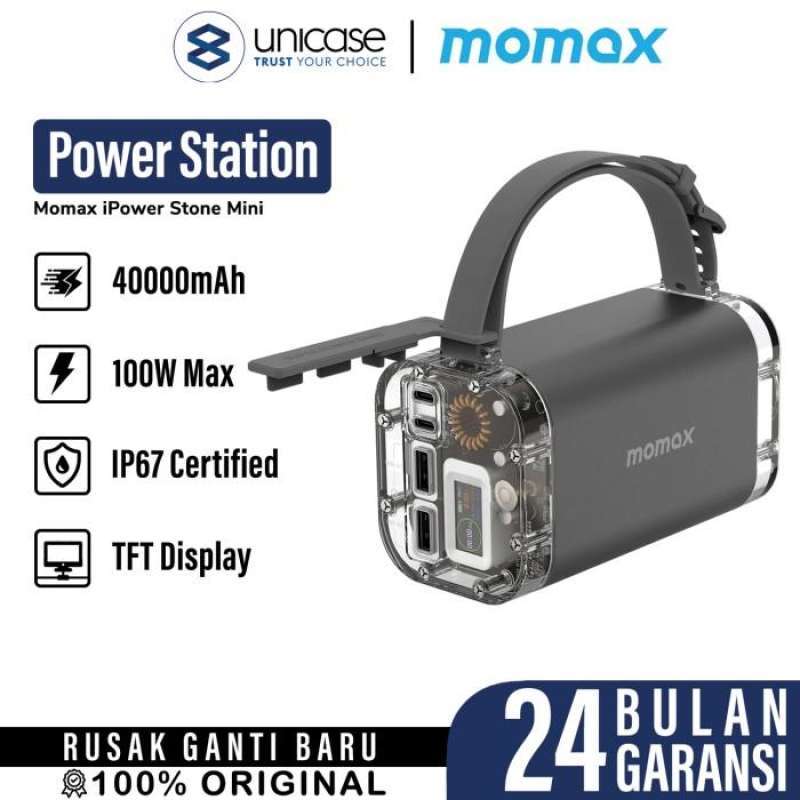 Momax Power Supply Station Portable 40000mAh iPower Stone Mini Outdoor Power Station - Grey PB03E