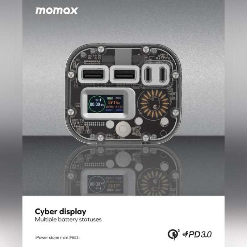 Momax Power Supply Station Portable 40000mAh iPower Stone Mini Outdoor Power Station - Grey PB03E