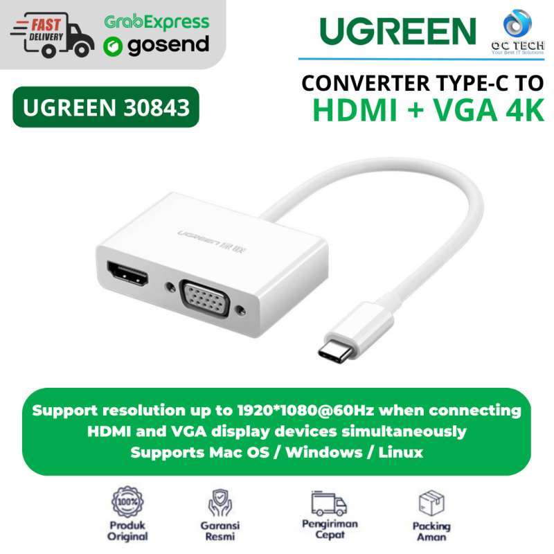 Jual UGREEN Converter Type C to 4k HDMI + VGA Converter Type C for Mac