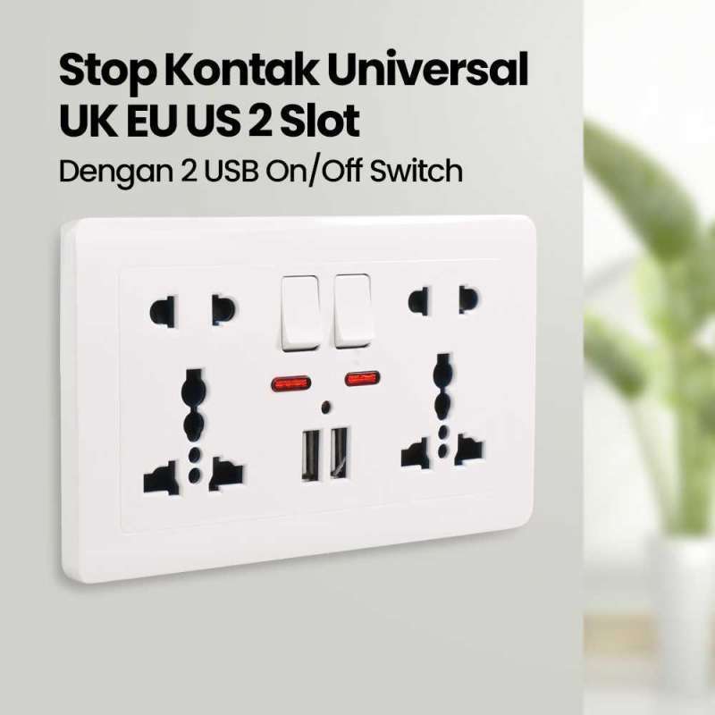 Promo Wallpad Stop Kontak Universal Uk Eu Us 2 Slot With 2 Usb On/off ...