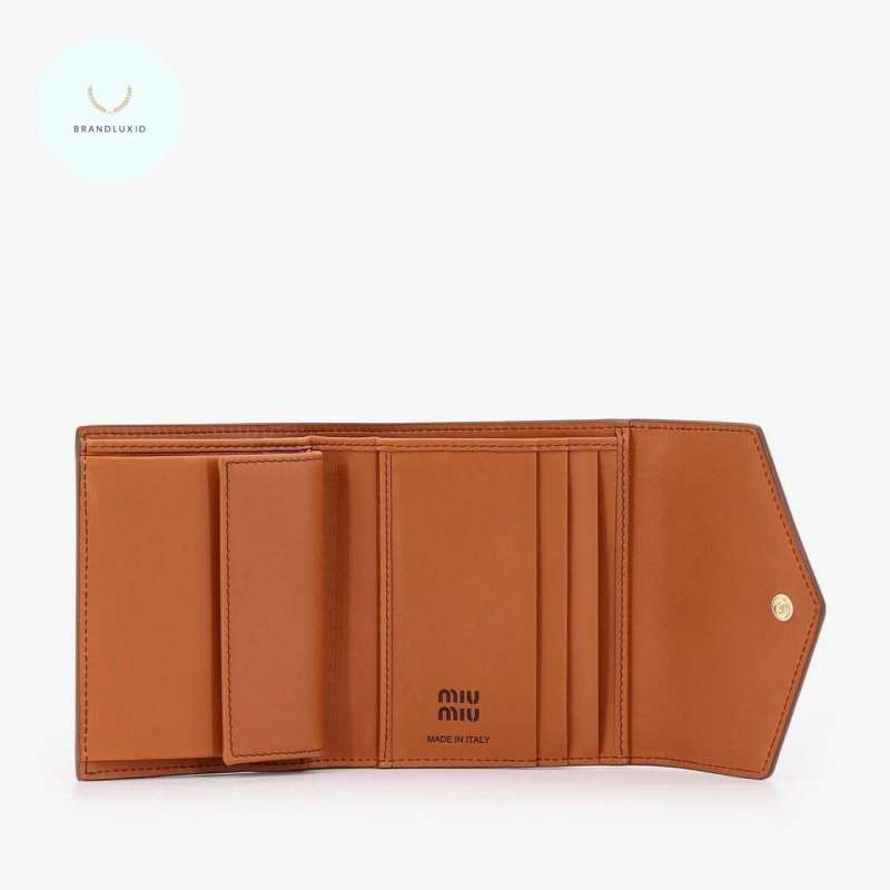 Jual Miu Miu Small Leather Wallet In Cognac & Black Di