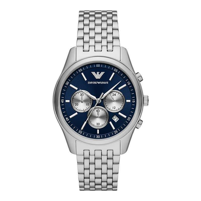 Jam Tangan Pria Emporio Armani Chronograph AR11582 Men Blue Dial Stainless  Steel Strap