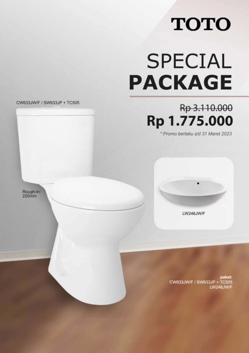 Promo TOTO PROMO CLOSET CW633J SET) + WASTAFEL LW246J (BODY ONLY) Diskon 5 di Seller