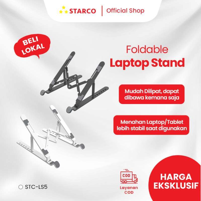 Starco Foldable Laptop/Tablet Stand Holder in Sleek Black, Adjustable Height from 10-16 cm, and Ergonomic Design for Comfort. Ideal for Daily Home and Office Use