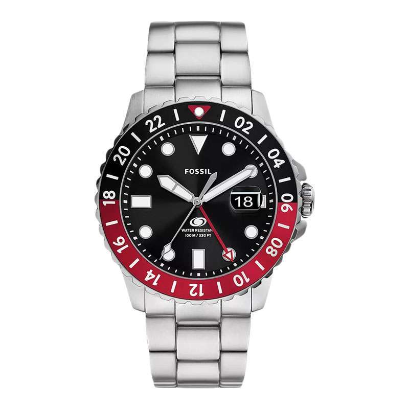 Promo Jam Tangan Pria Fossil Blue Gmt Fs6092 black Dial Stainless