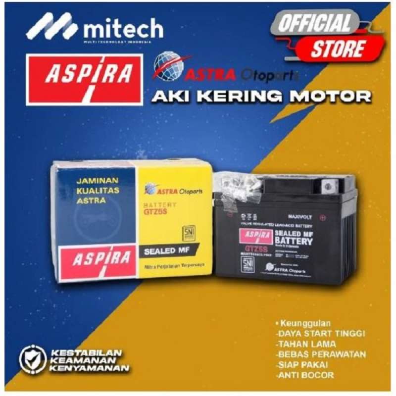 Jual Aki Motor Yamaha Byson ASPIRA BATTERY ASTRA GTZ5S 12V / 3,5Ah di