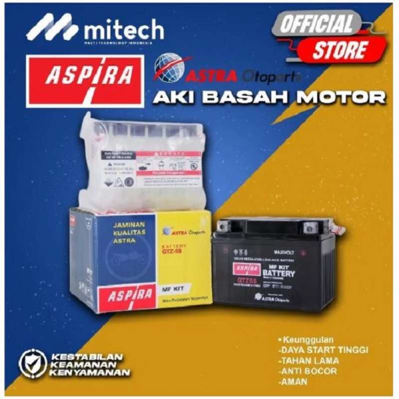Jual Aki Motor Yamaha Fino ASPIRA BATTERY ASTRA GTZ5S KIT 12V / 3,5Ah