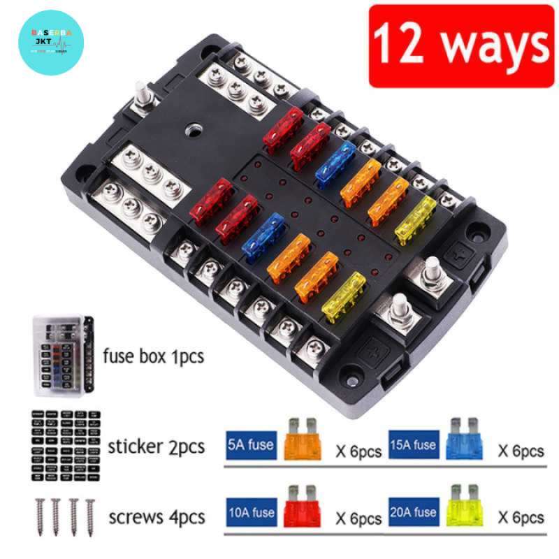 Jual Kotak Sekring Car Fuse Box 12 Way Positive and Negative 12W di