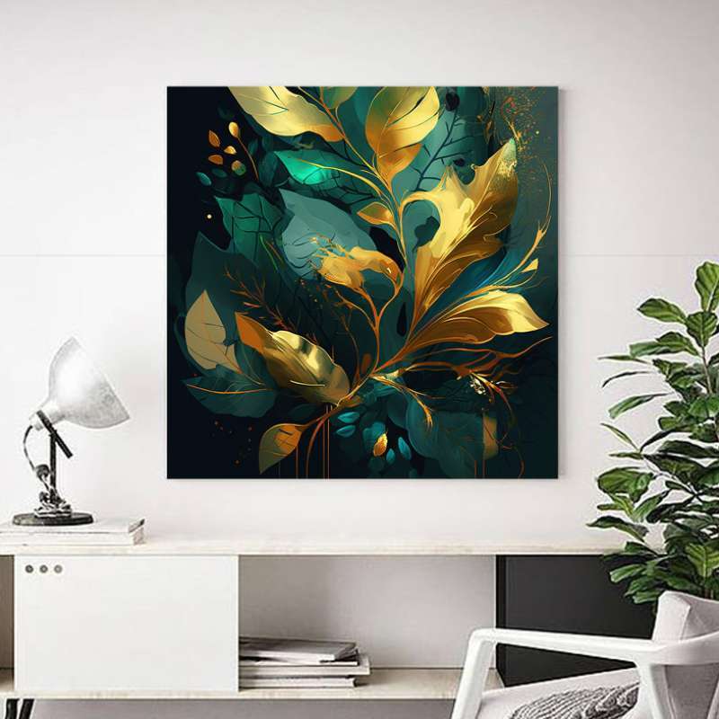 Jual Lukisan Dinding Abstrak Minimalis Premium Gold Leaves Abstract