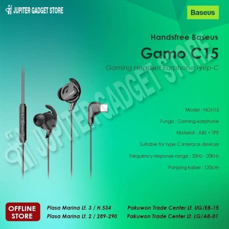 Promo Handsfree Baseus Gamo C15 Gaming Headset Earphone Tyep C