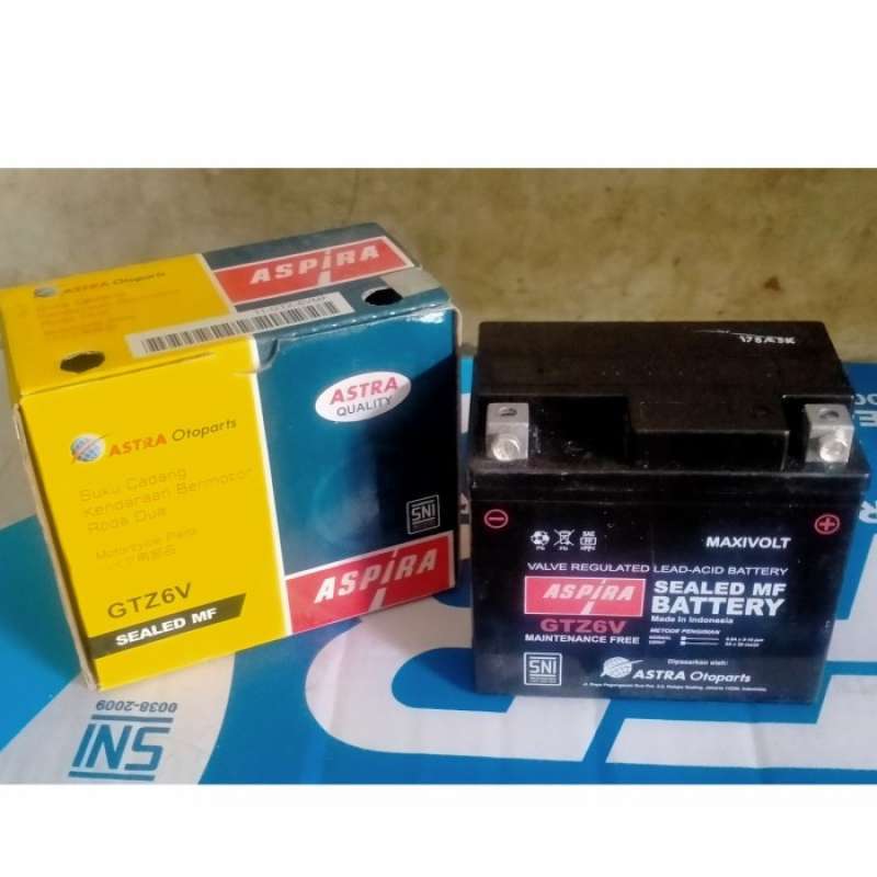 Promo Aki Motor Aspira Gtz6v 12v 6ah Orinal aki kering Diskon 25% di