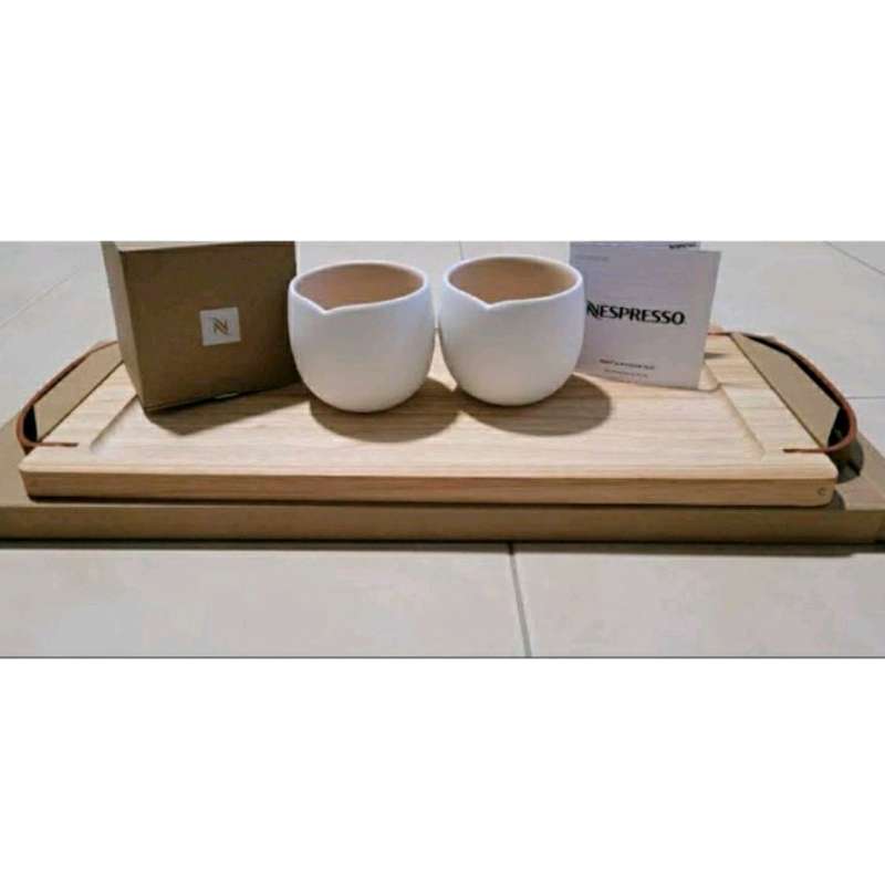 Jual Nespresso Wooden Tray n Porcelain Lungo Coffee Cup Set Limited