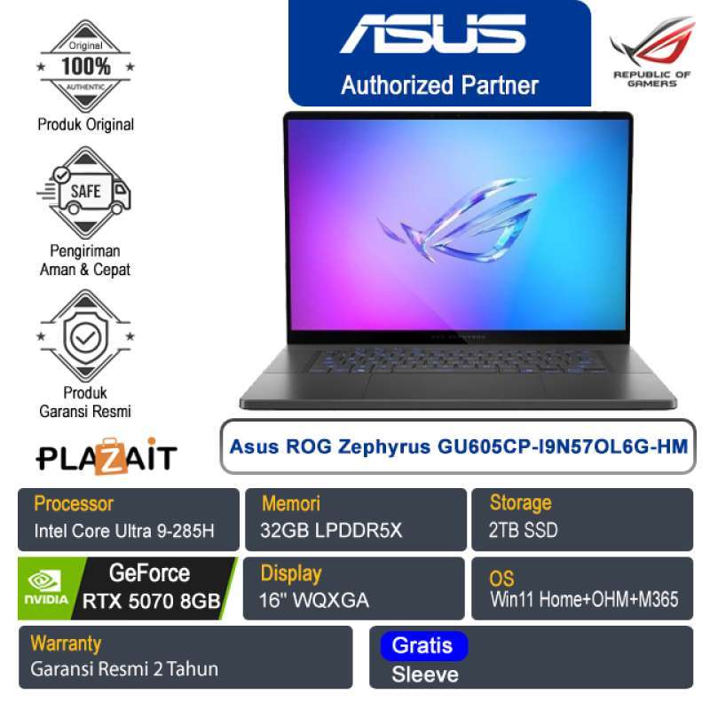 Asus ROG Zephyrus G16 GU605CP-I9N57OL6G-HM/Intel Core Ultra  9-285H/32GB/2TB/NVIDIA GeForce RTX 5070 8GB/16