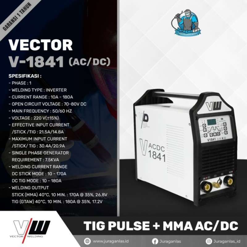 Promo Mesin Las Tig Ac / Dc Pulse + Mma Merk Vector 180a Tipe V-1841 ...