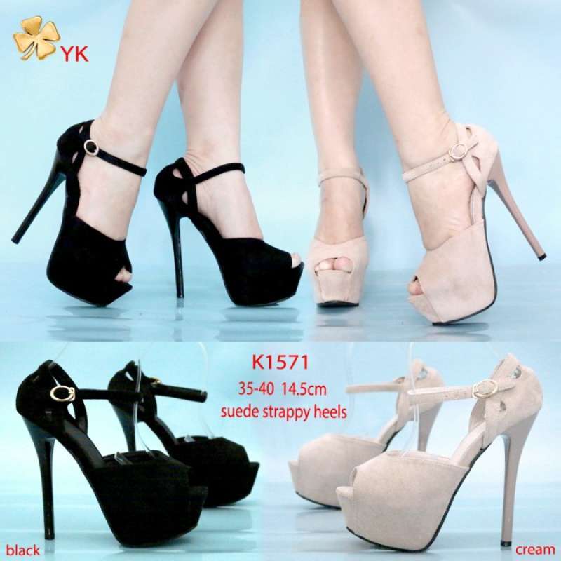 Jual shoes 1571 high heels 15cm sepatu hak tali wanita bla cream