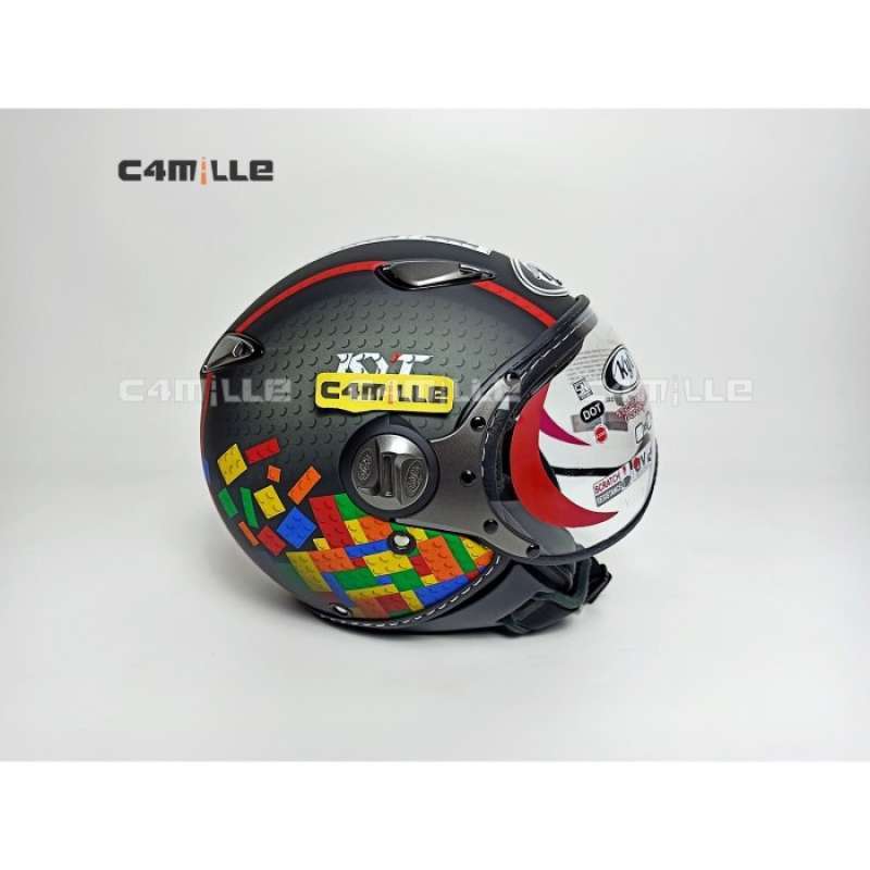 Promo Terbaik Helm Retro Elsico 5 Black Matt Black Red Half Face Pilot