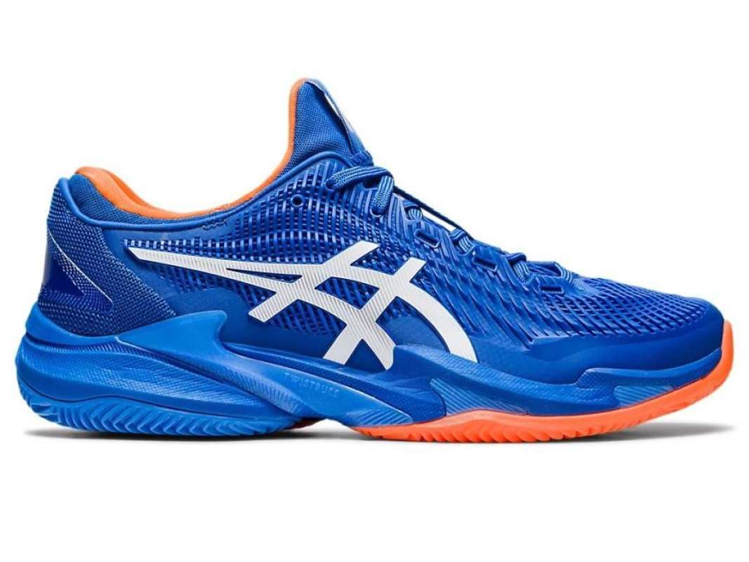 Sepatu Tenis Asics Court FF Novak Clay White Tuna Blue Tennis Shoes
