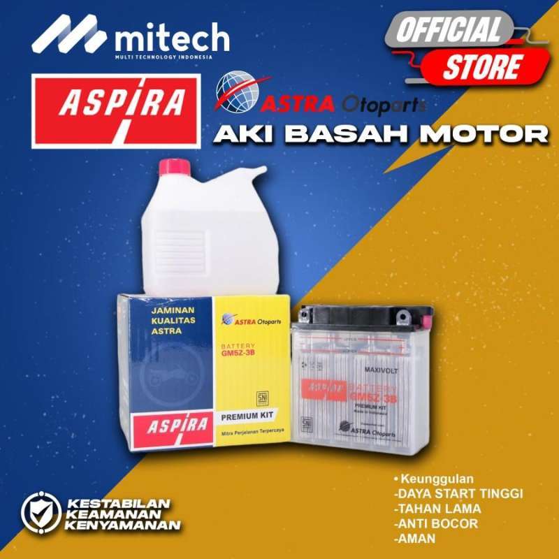 Jual Aki Motor Suzuki Smash ASPIRA BATTERY ASTRA GM5Z3B 12V / 5Ah Aki