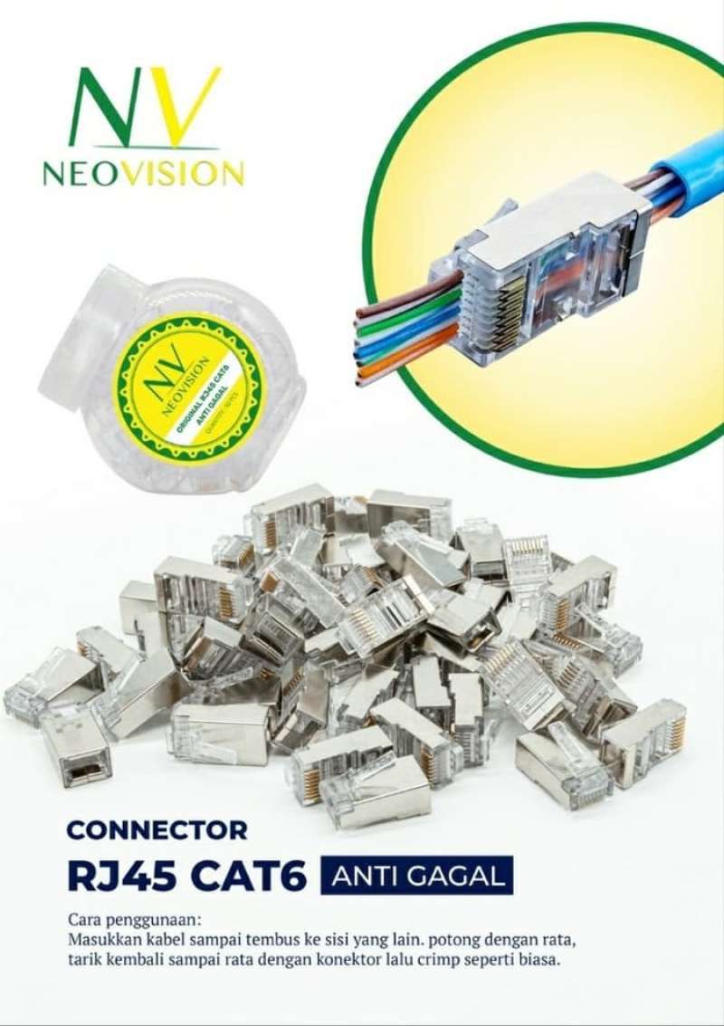 Promo Neovision Nv Rj45 Connector Rj45 Utp Ftp Cat 6 Anti Gagal Metal ...