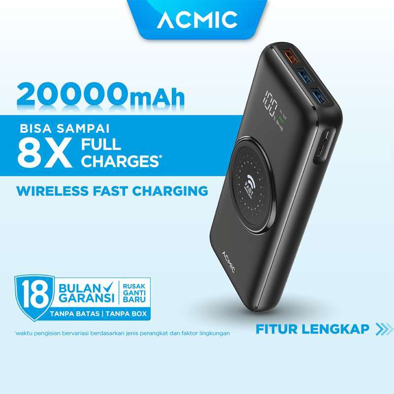 Acmic Promo Acmic W20pro Fast Wireless Aicharge Powerbank Qc4 + Pd + Vooc ...