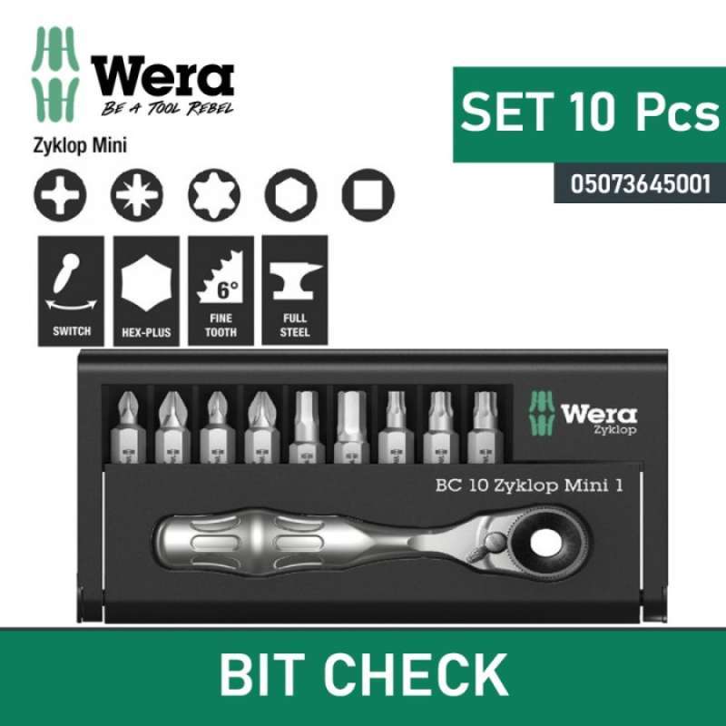 Promo Obeng Bit Ratchet Set Wera 05073645001 Bit-check 10 Zyklop Mini 1 ...