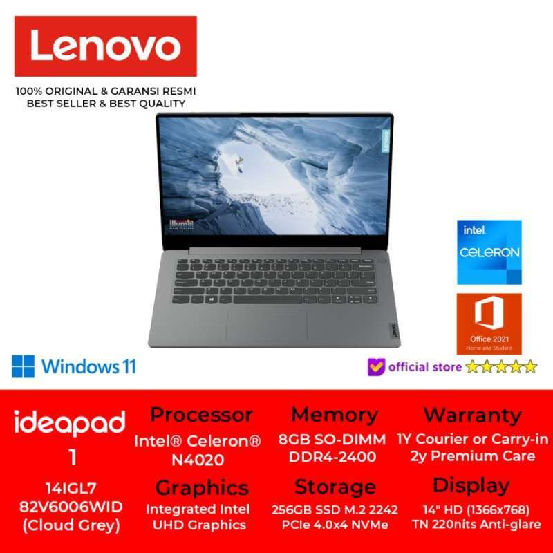 Jual LENOVO Laptop IdeaPad 1 14IGL7 / Intel Celeron N4020 / 8GB RAM