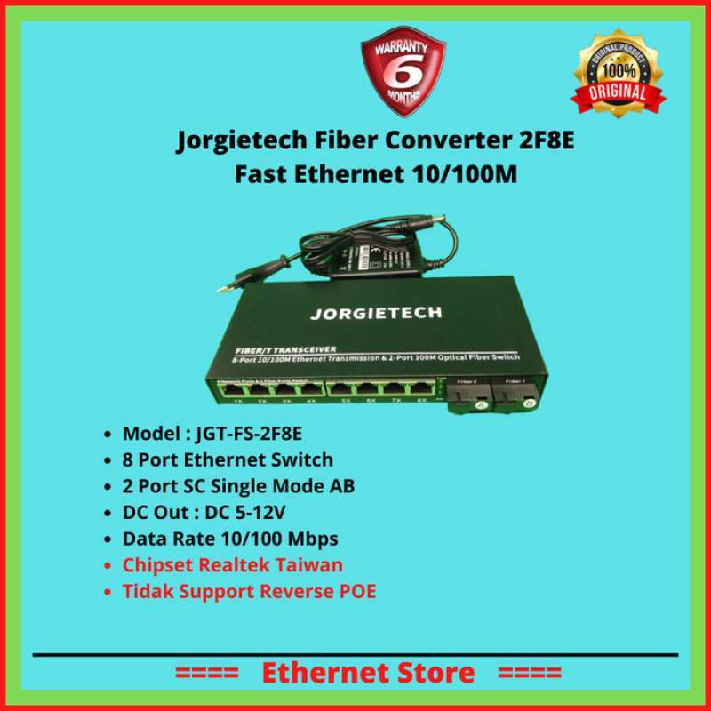Promo Jorgietech Fiber Converter 2 Fiber 8 Lan 100m Chipset Realtek ...