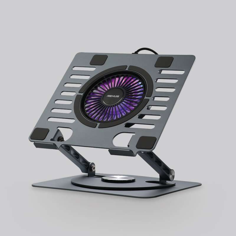 Rexus Decha Frost FP04 untuk pengguna laptop yang membutuhkan stand ergonomis dengan kipas pendingin kuat, ukuran kompatibel 10-17, dan basis rotasi 360°