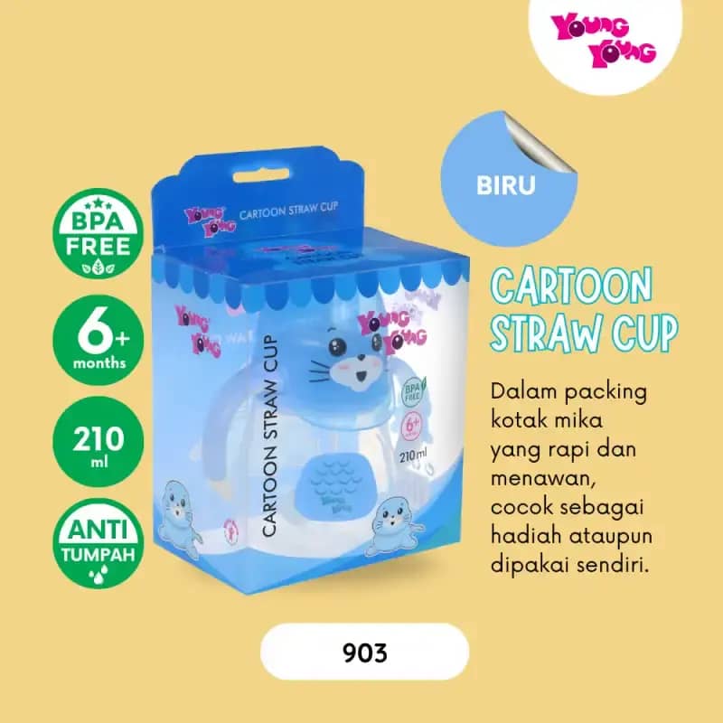 YOUNG YOUNG Gelas Minum Bayi Dengan Sedotan 210 ML BPA Free Cartoon Straw  Cup 903