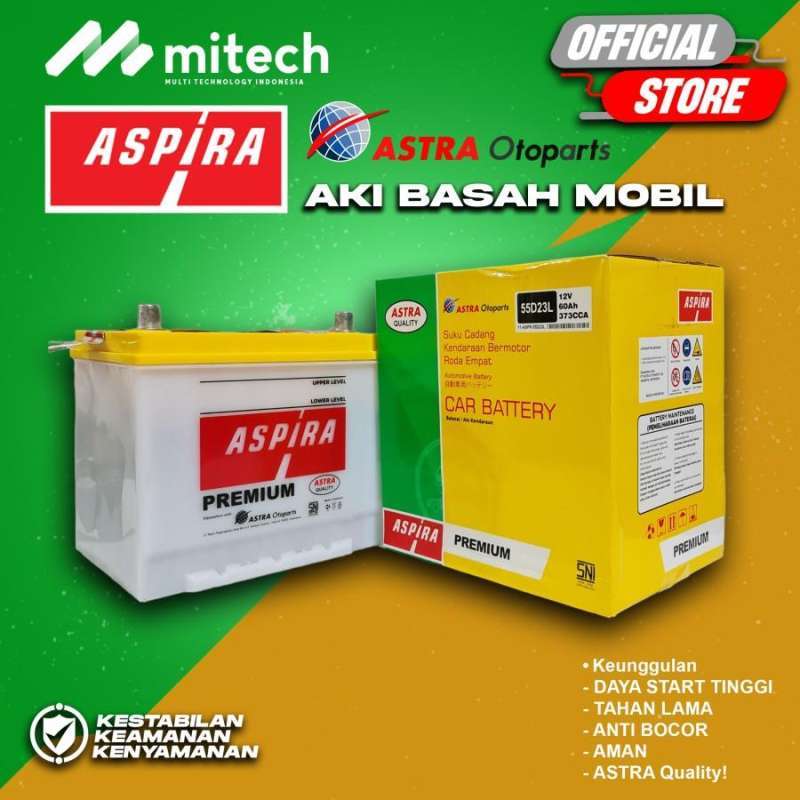 Jual Aki Mobil Mazda 2 Non Skyactive ASPIRA ASTRA 55D23L Aki Basah 12V