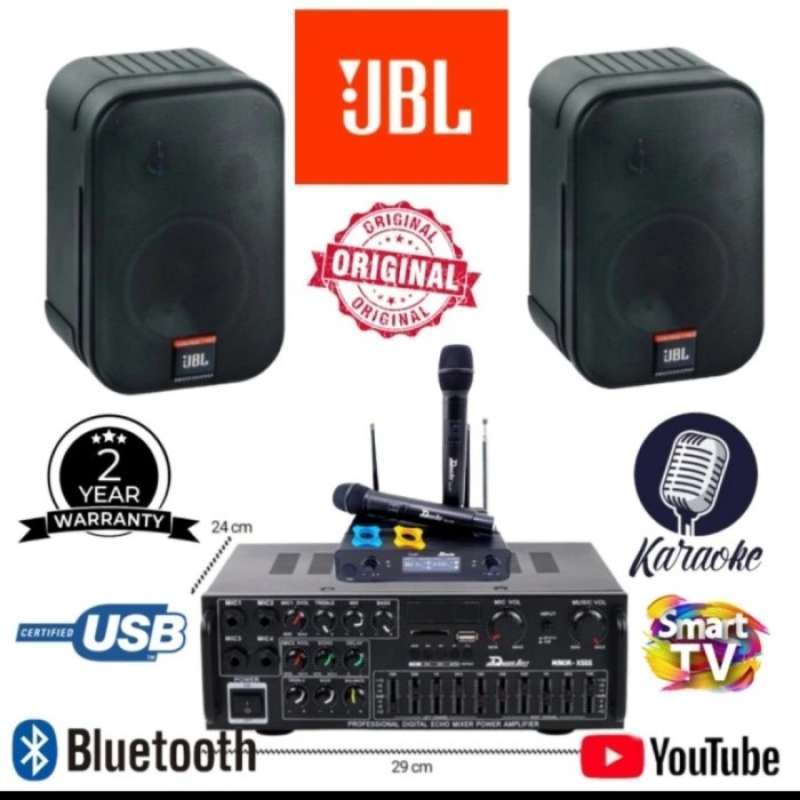 Promo Mini Karaoke Set Speaker JBL CONTROL 1X Ampli Bluetooth 2 Mic