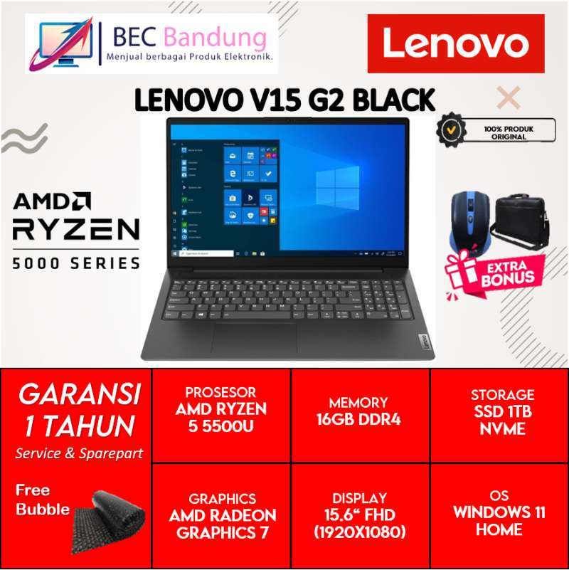 Jual Laptop Lenovo V15 G2 Amd Ryzen 5 5500U RAM 16GB SSD 1TB FHD Black ...