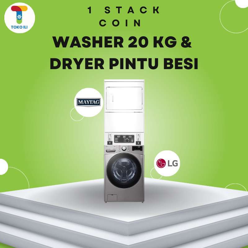 Jual LG WASHER 20KG + DRYER MAYTAG 10,5KG 1 STACK PINTU BESI di Seller