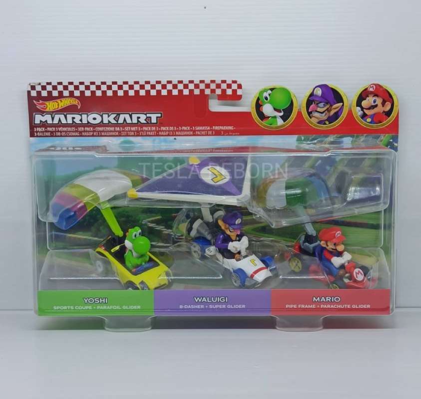 Promo Hotwheels Hot Wheels Mario Kart 3 Pack Waluigi Yoshi Mario Glider Diskon 23 di Seller