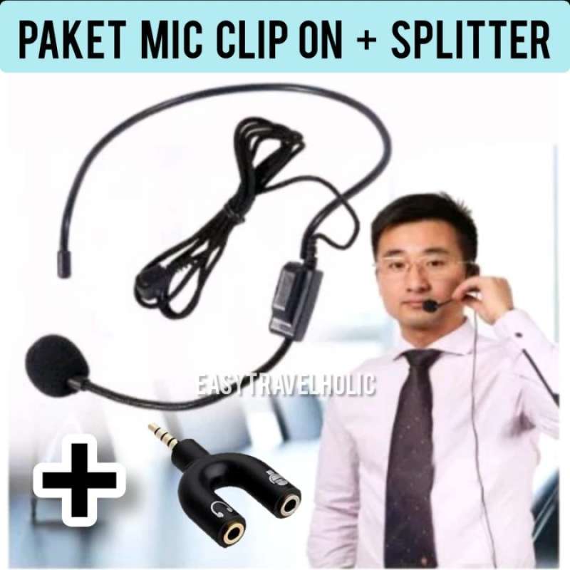 Promo CLIP ON MIC MICROPHONE ON HEAD KEPALA SPLITTER HEADSET EARPHONE