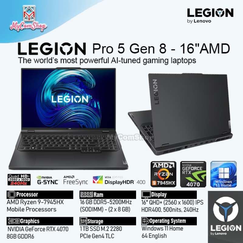 Jual LENOVO LEGION PRO 5 RYZEN 97945HX 16GB 1TB RTX 4070 8GB 16QHD